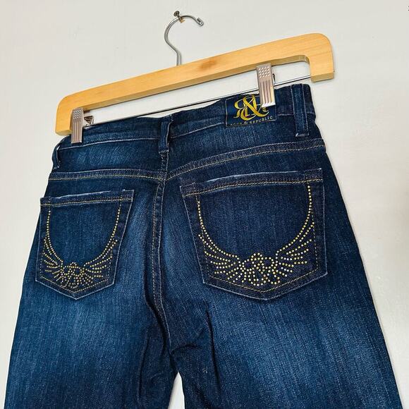ROCK & REPUBLIC Kasandra Dark Bedazzled Wings Back Pockets Denim Jeans Size 2 - Picture 6 of 10